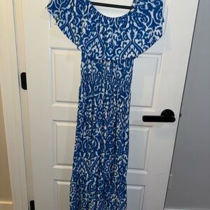 Blue and White Patterned Women's Dress